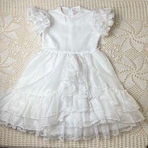 Vintage 1980s Merry Girl 10 Years White Sheer Special Occasion Ruffle Dress